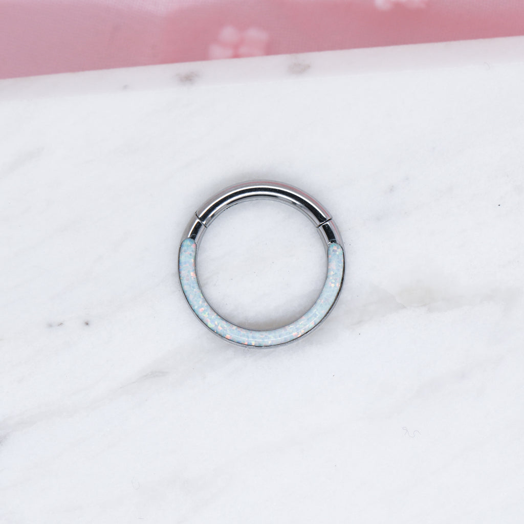 Minimalist Inset Opal Hinged Seam Ring