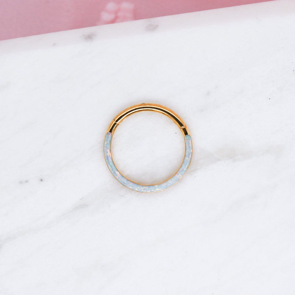 Minimalist Inset Opal Hinged Seam Ring