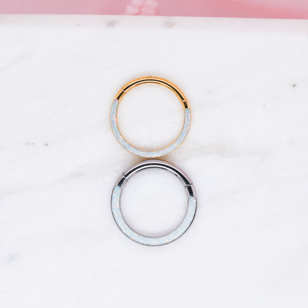 Minimalist Inset Opal Hinged Seam Ring