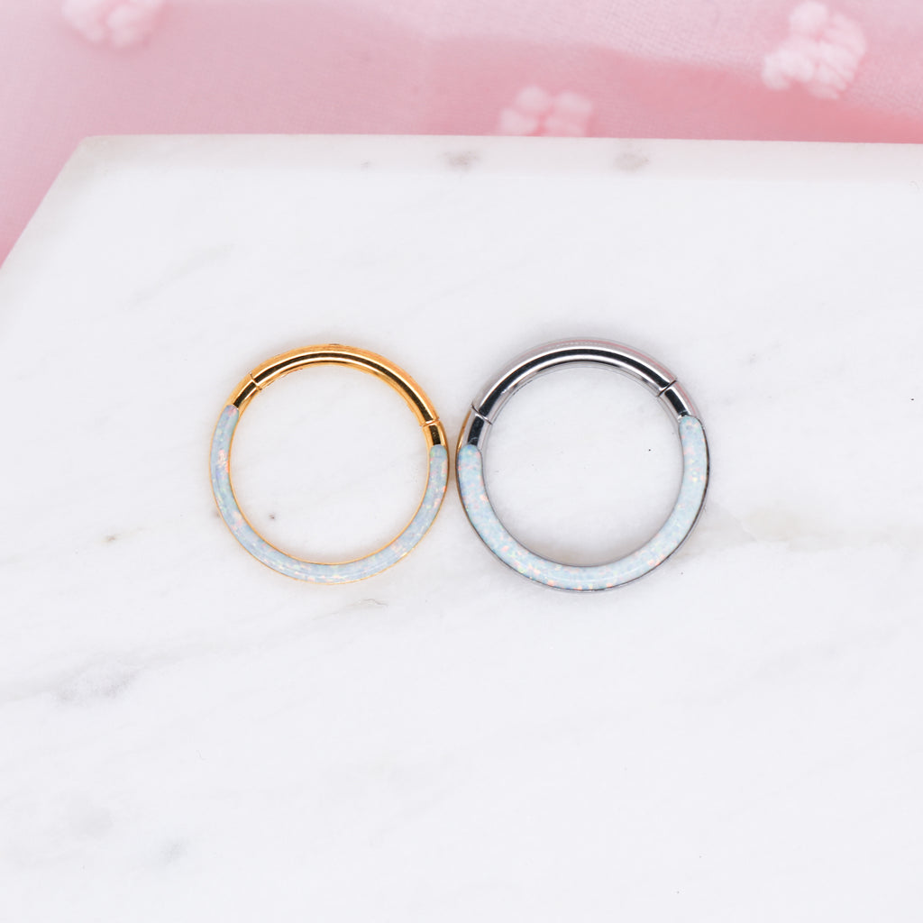 Minimalist Inset Opal Hinged Seam Ring