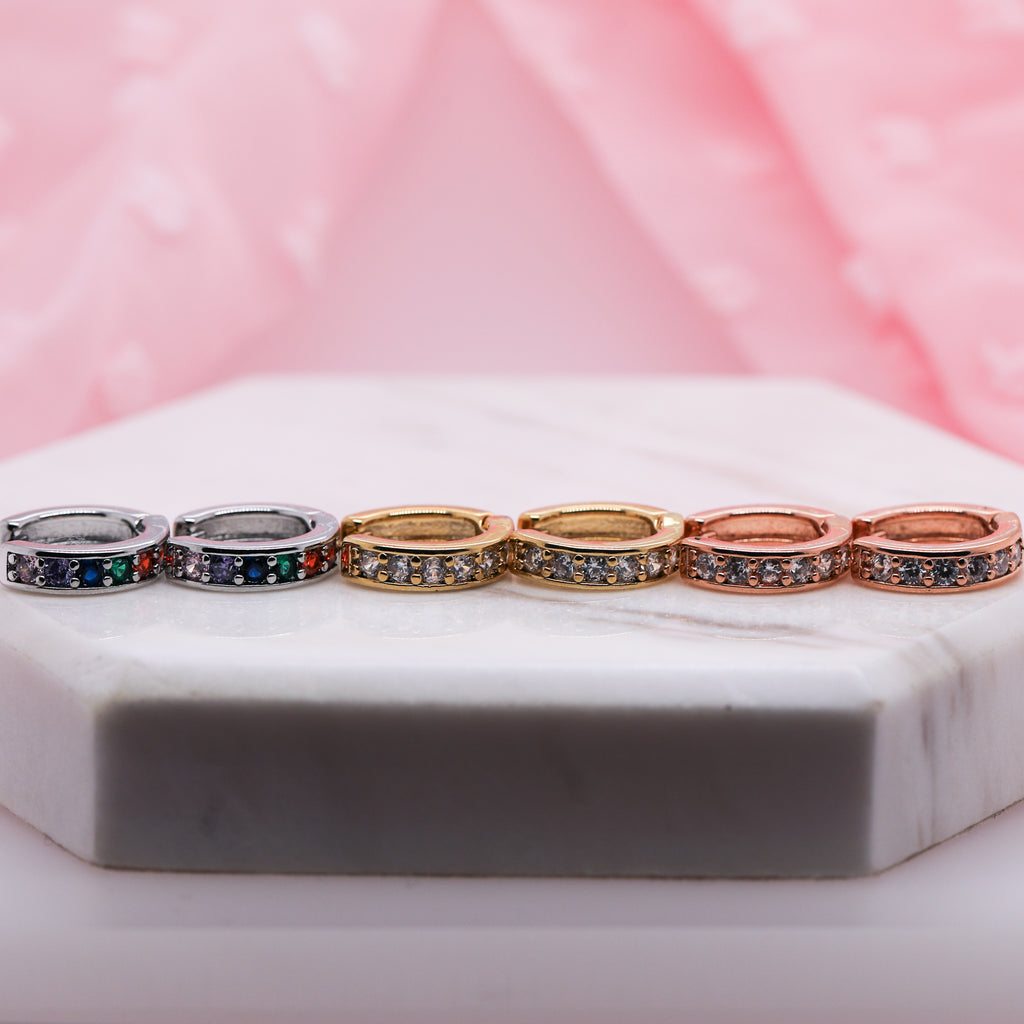 Crystal Paved Huggie Hoop Earrings (Pair)