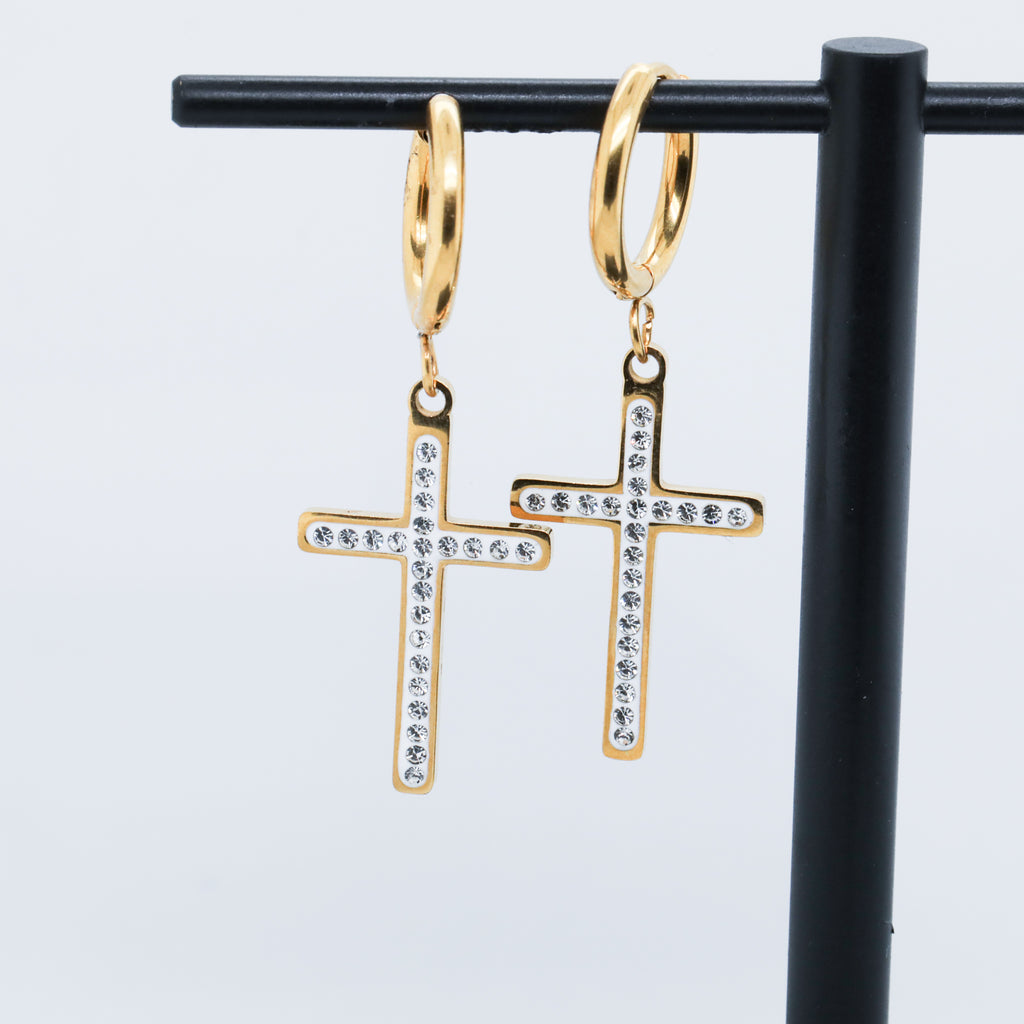 Dangle Gem Cross Earrings (Pair)