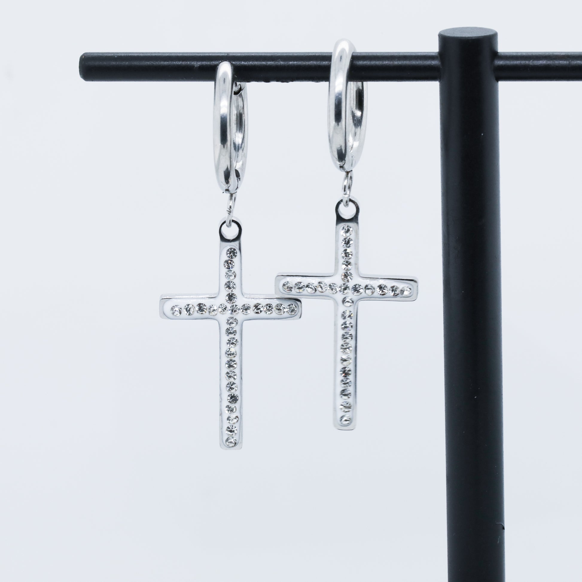 Dangle Gem Cross Earrings (Pair)