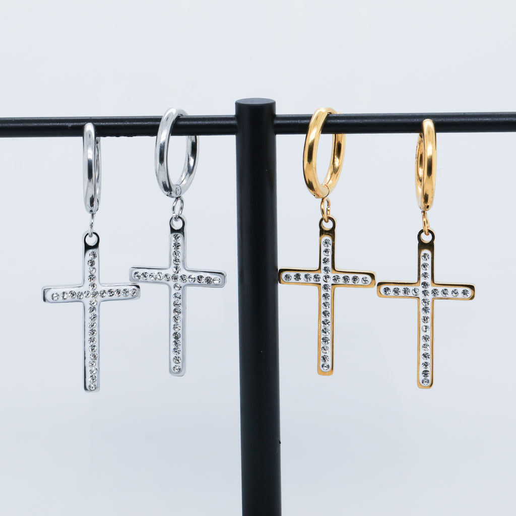 Dangle Gem Cross Earrings (Pair)