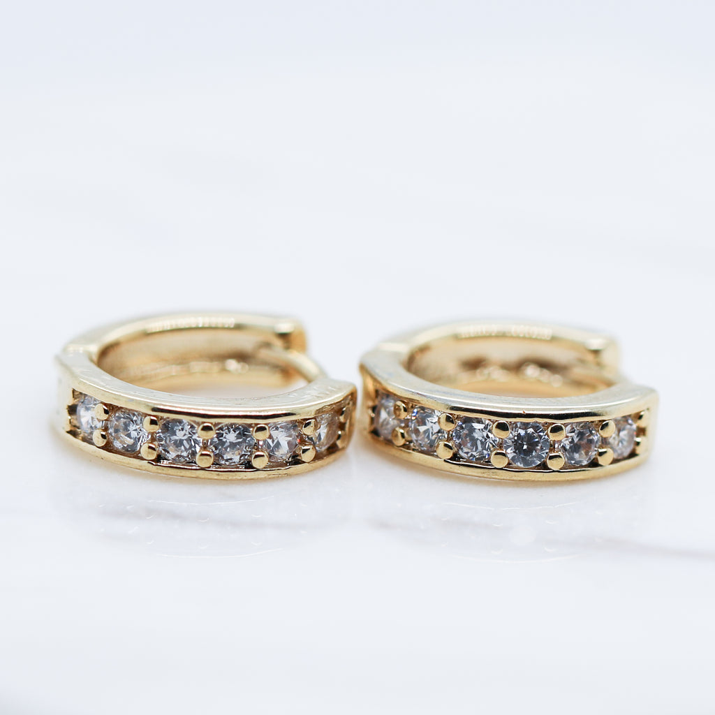 Crystal Paved Huggie Hoop Earrings (Pair)