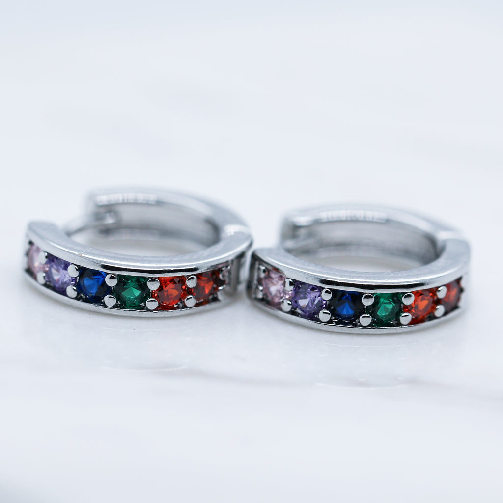 Crystal Paved Huggie Hoop Earrings (Pair)