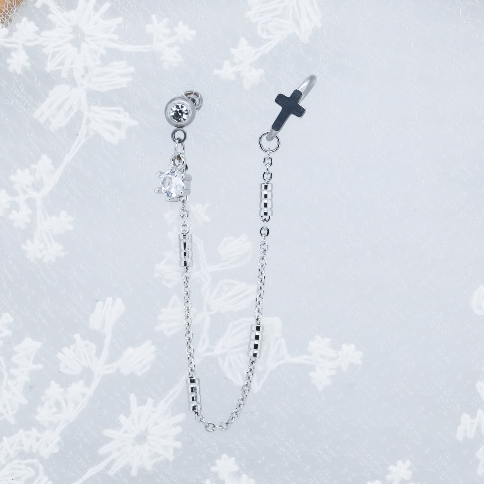 Dangle Gem Barbell with a Cross Hoop