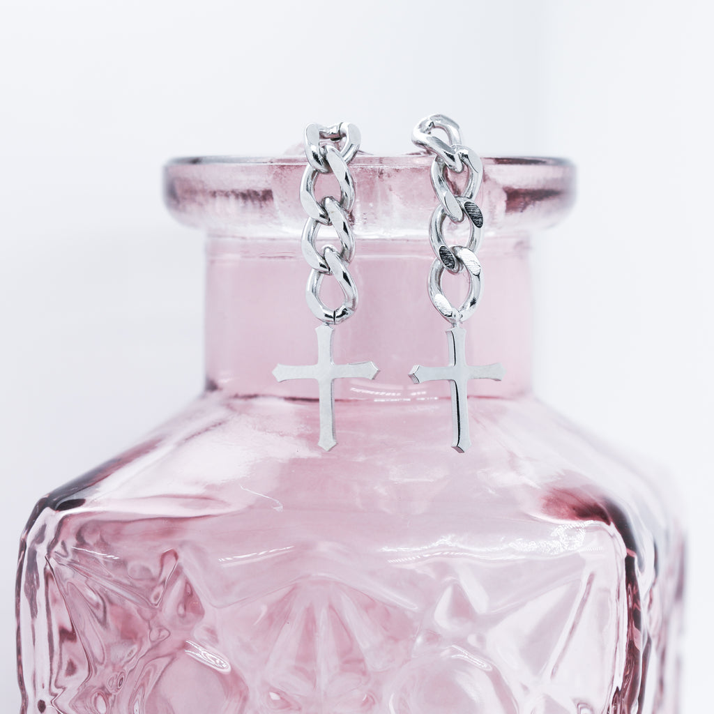 Linked in Faith Cross Earrings (Pair)